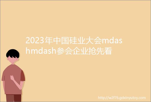 2023年中国硅业大会mdashmdash参会企业抢先看